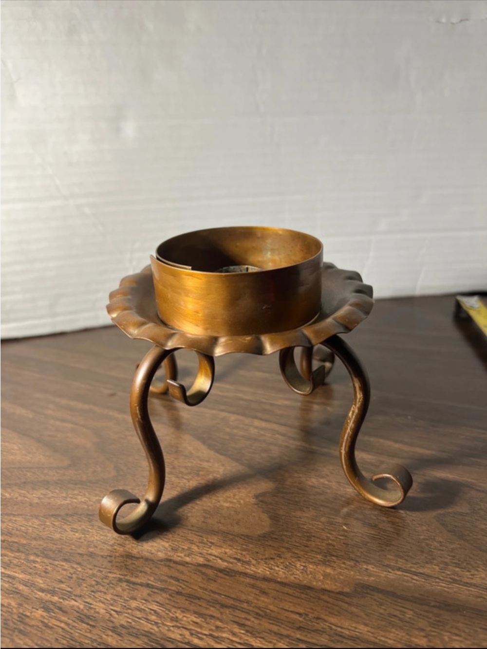Vintage Copper Candle Holder - Scrolled Tripod Stand by Gregorian